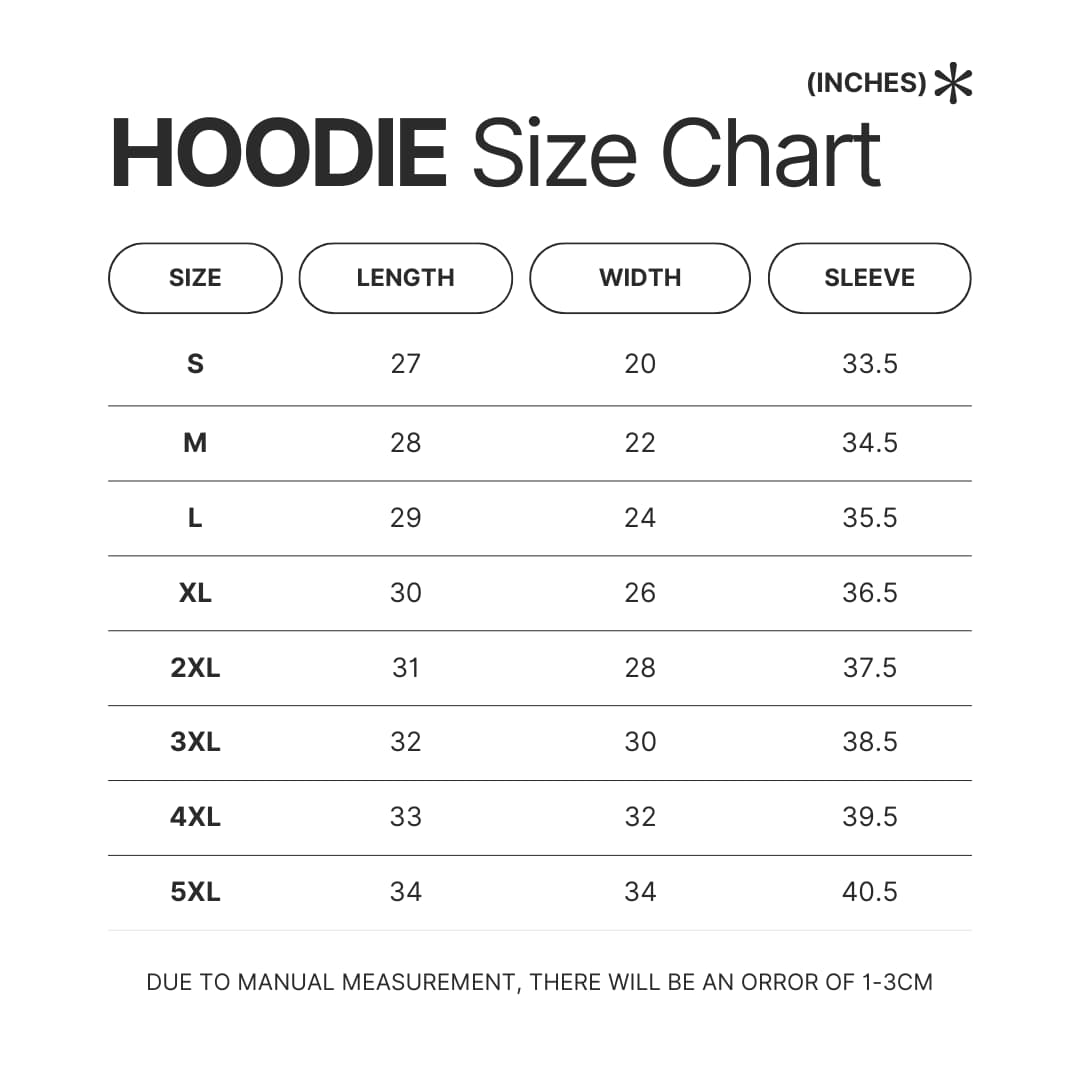 Hoodie Size Chart - Silent Hill UK Shop