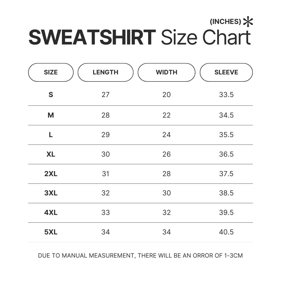 Sweatshirt Size Chart - Silent Hill UK Shop
