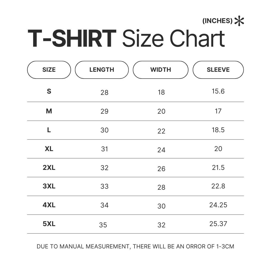 T shirt Size Chart - Silent Hill UK Shop