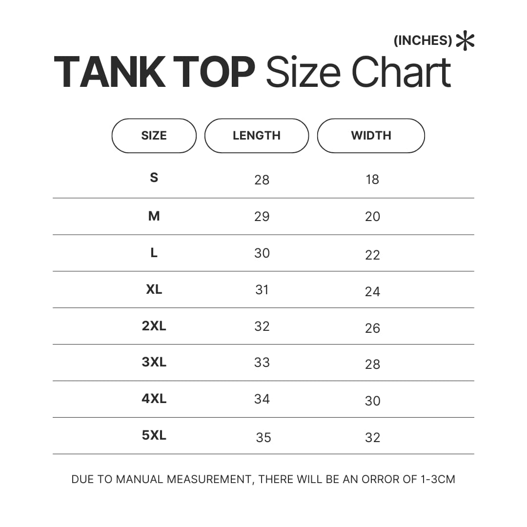 Tank Top Size Chart - Silent Hill UK Shop