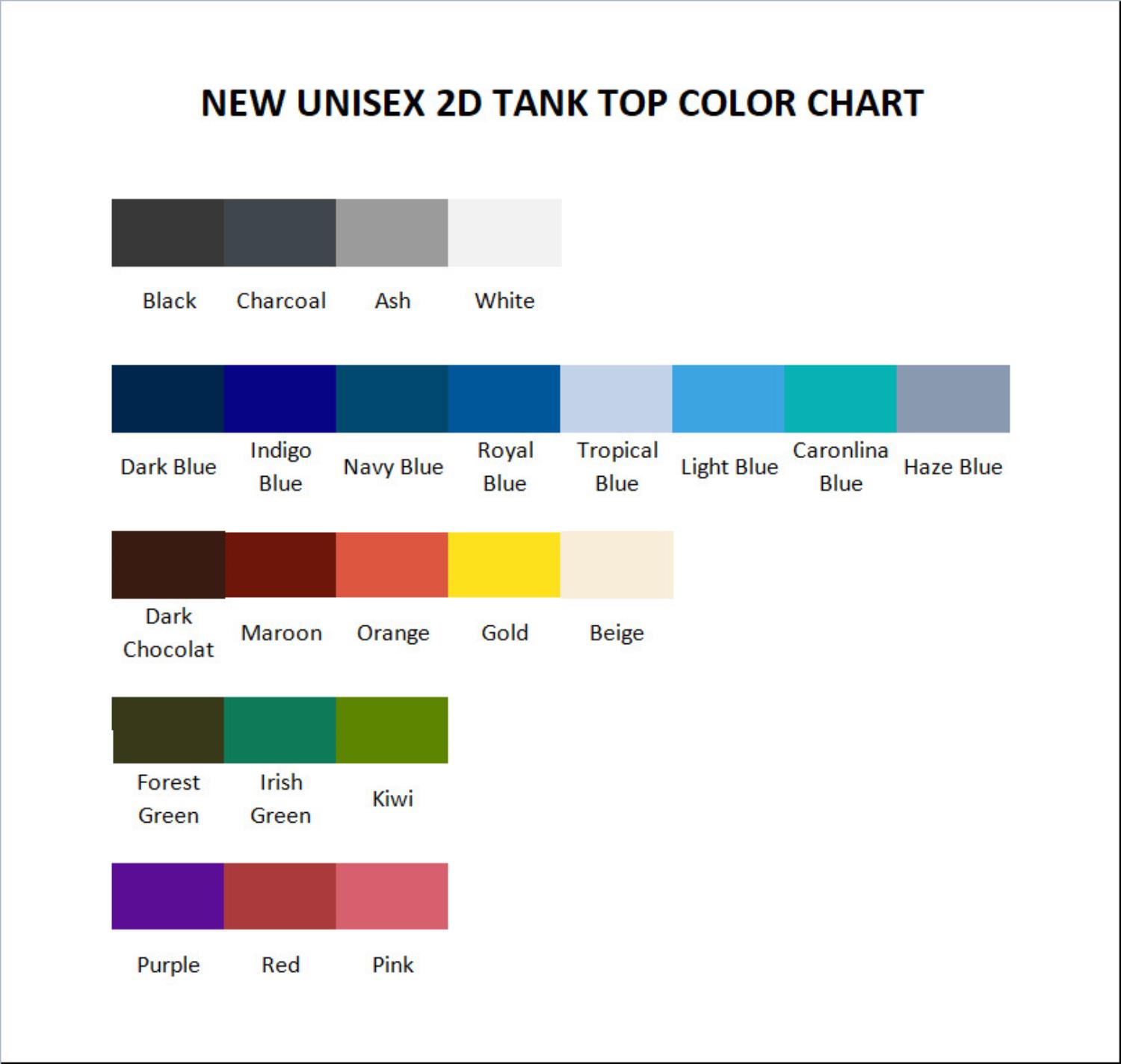 tank top color chart - Silent Hill UK Shop
