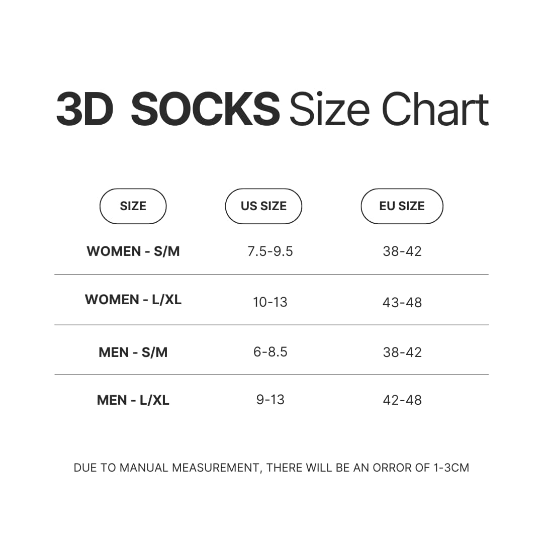 3D Socks Size Chart - Silent Hill UK Shop