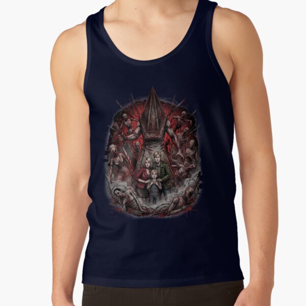 Pyramid Head Silhouette Silent Hill 2 Remake Fog Horror Red Pyramid Thing Sticker Tank Top - Image 5