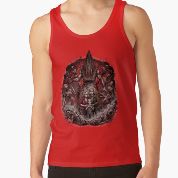 Pyramid Head Silhouette Silent Hill 2 Remake Fog Horror Red Pyramid Thing Sticker Tank Top - Image 4