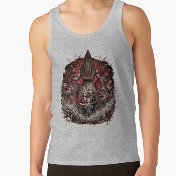 Pyramid Head Silhouette Silent Hill 2 Remake Fog Horror Red Pyramid Thing Sticker Tank Top - Image 3