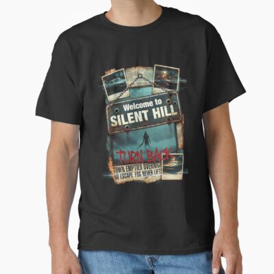 Welcome To Silent Hill Turn Back Foggy Town Sign Horror Print Pyramid Headt Shirt T-shirt