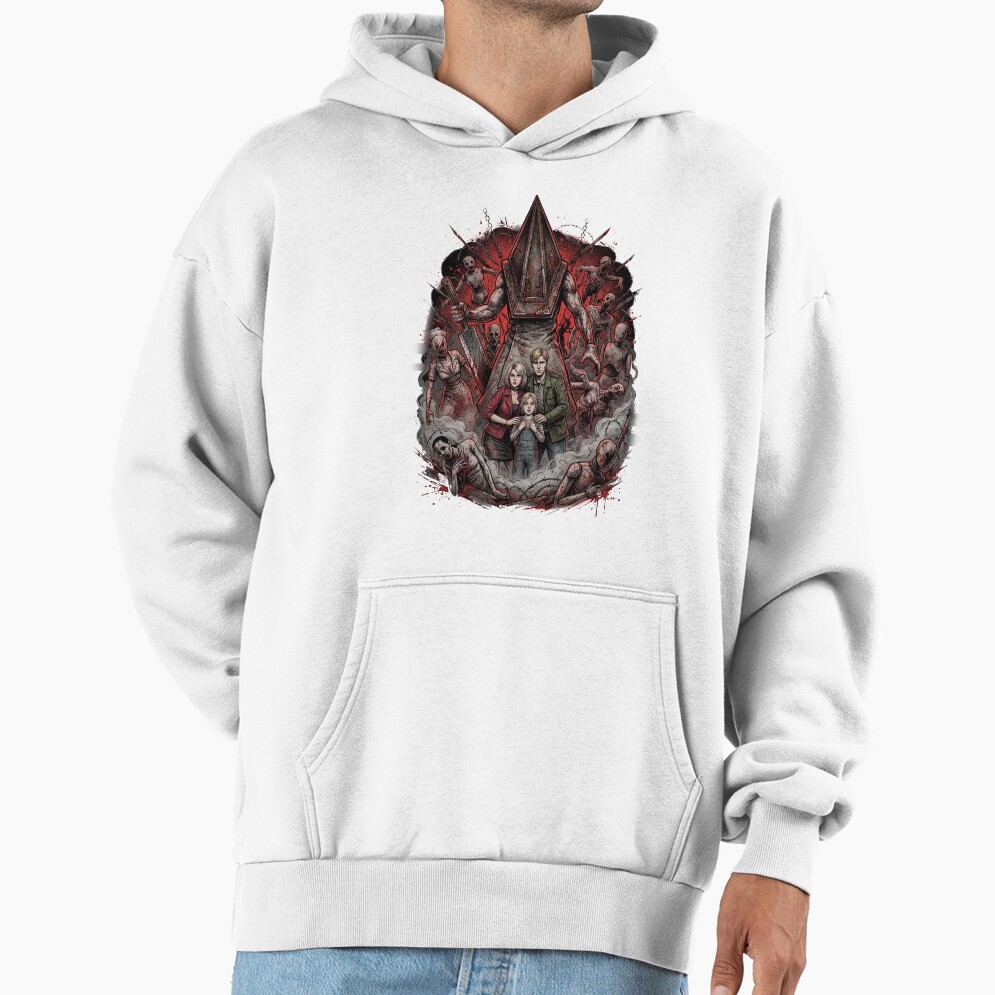 Pyramid Head Silhouette Silent Hill 2 Remake Fog Horror Red Pyramid Thing Sticker Hoodie - Image 2