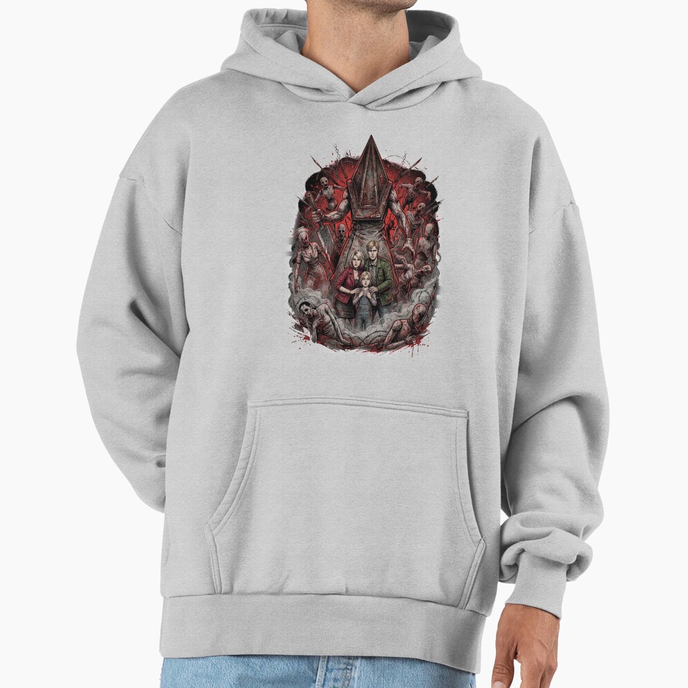 Pyramid Head Silhouette Silent Hill 2 Remake Fog Horror Red Pyramid Thing Sticker Hoodie - Image 4