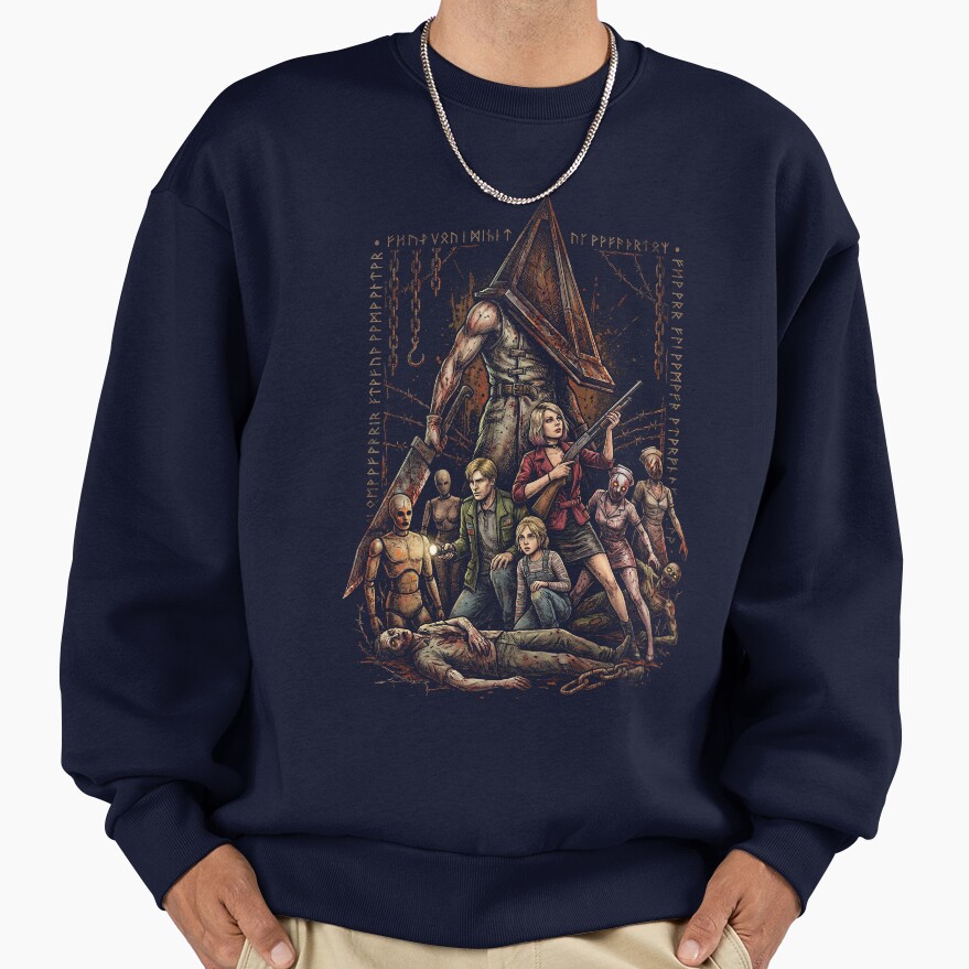 Helmeted Horror Pyramid Head Silent Hill 2 Remake Great Knife Art Sweatshirt - Image 5