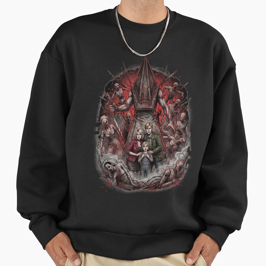 Pyramid Head Silhouette Silent Hill 2 Remake Fog Horror Red Pyramid Thing Sticker Sweatshirt