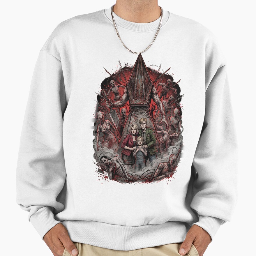 Pyramid Head Silhouette Silent Hill 2 Remake Fog Horror Red Pyramid Thing Sticker Sweatshirt - Image 2