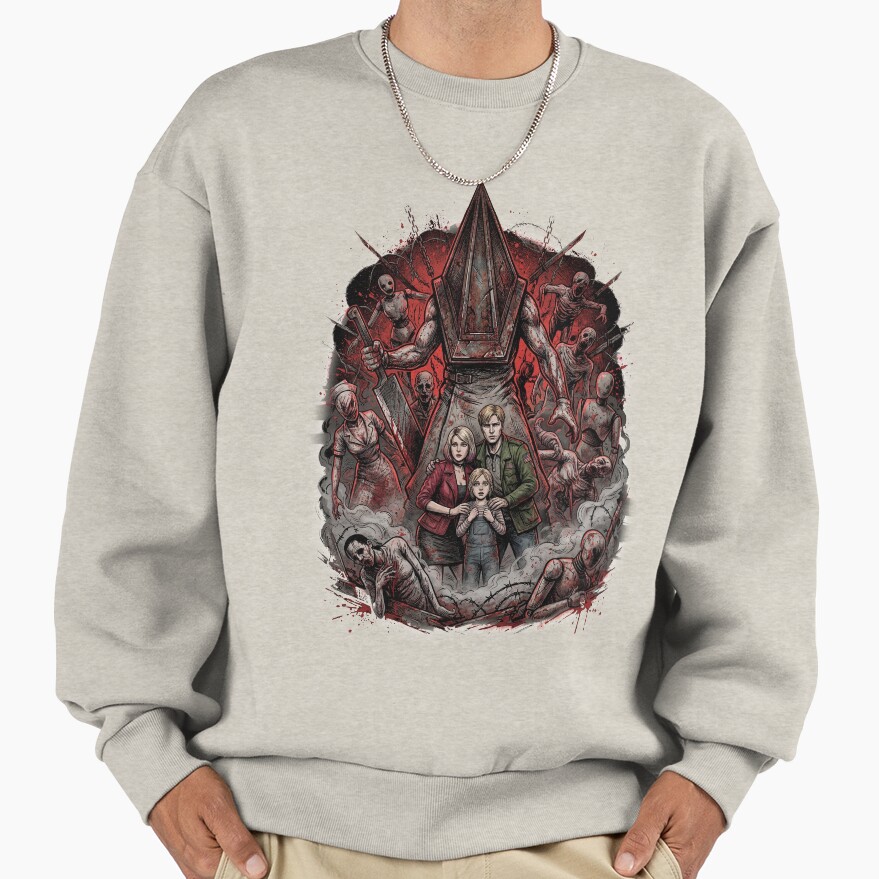 Pyramid Head Silhouette Silent Hill 2 Remake Fog Horror Red Pyramid Thing Sticker Sweatshirt - Image 3
