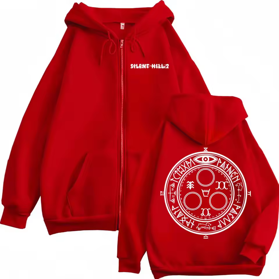 Silent Hill 2 Game Print Red Hoodie Zipper Jacket