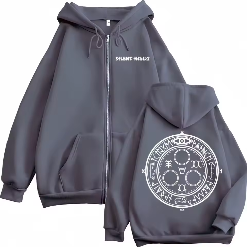 Silent Hill 2 Game Print Dark Gray Hoodie Zipper Jacket