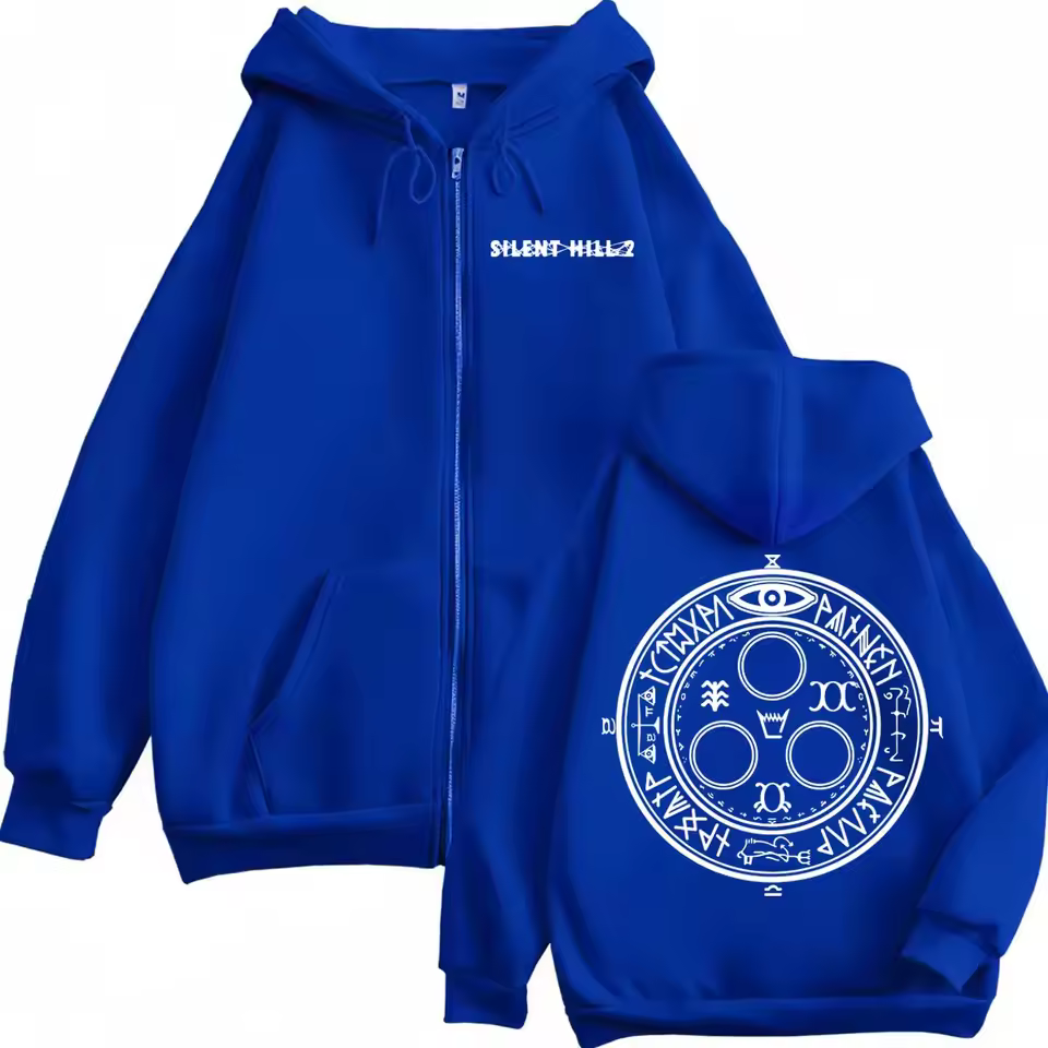 Silent Hill 2 Game Print Blue Hoodie Zipper Jacket