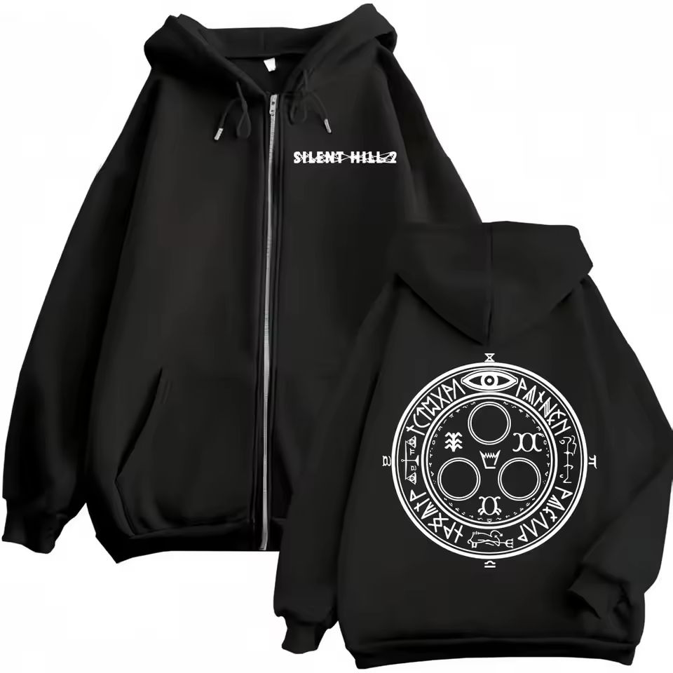Silent Hill 2 Game Print Black Hoodie Zipper Jacket