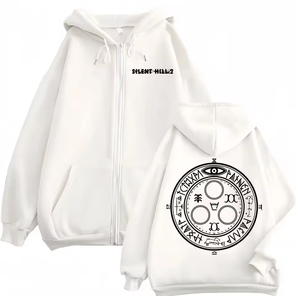 Silent Hill 2 Game Print White Hoodie Zipper Jacket